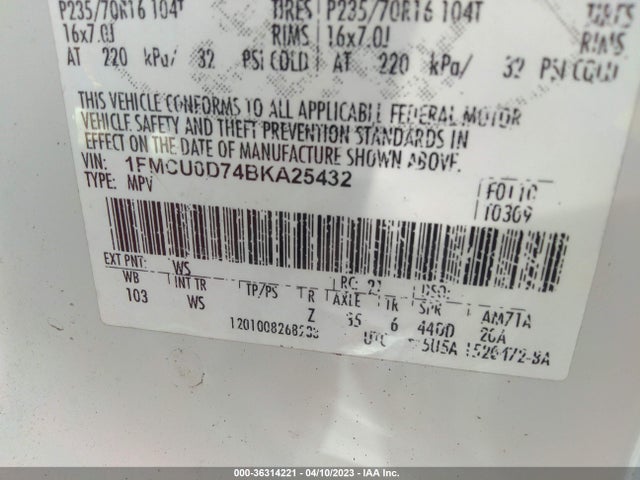 2011 FORD ESCAPE XLT VIN: 1FMCU0D74BKA25432