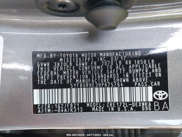 Toyota Corolla L/le/xle/se 2017 5YFBURHE3HP675764 Image 11