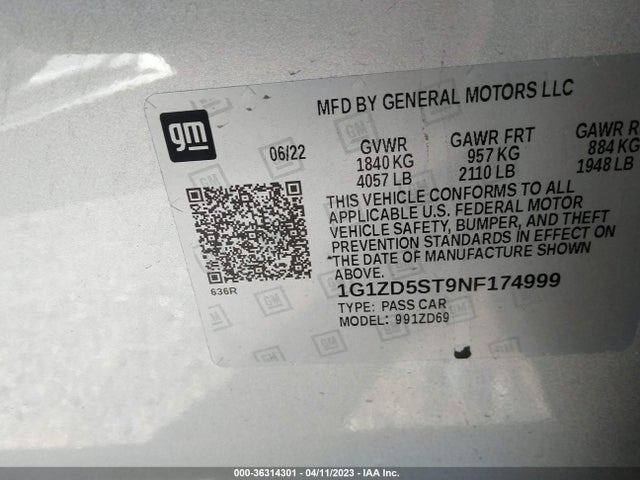 Chevrolet MALIBU LT 2022 1G1ZD5ST9NF174999 Image 9