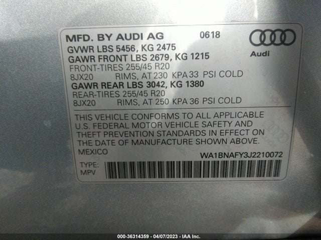 WA1BNAFY3J2210072 Audi Q5 Premium Plus