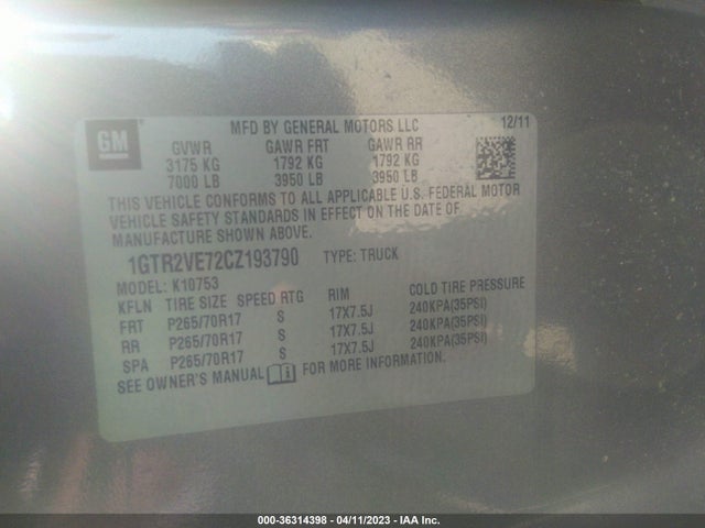 2012 GMC SIERRA 1500 SLE VIN: 1GTR2VE72CZ193790