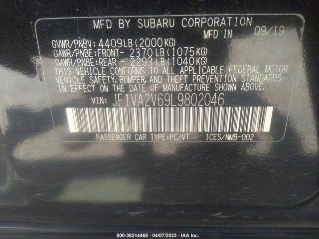2020 SUBARU WRX STI LIMITED VIN: JF1VA2V69L9802046
