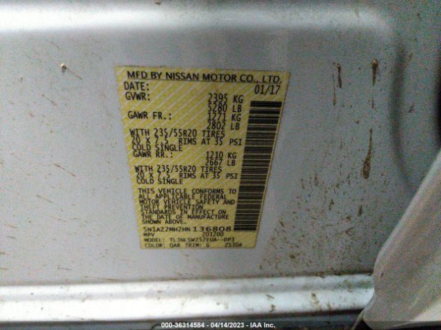 5N1AZ2MH2HN136808 Nissan Murano Platinum