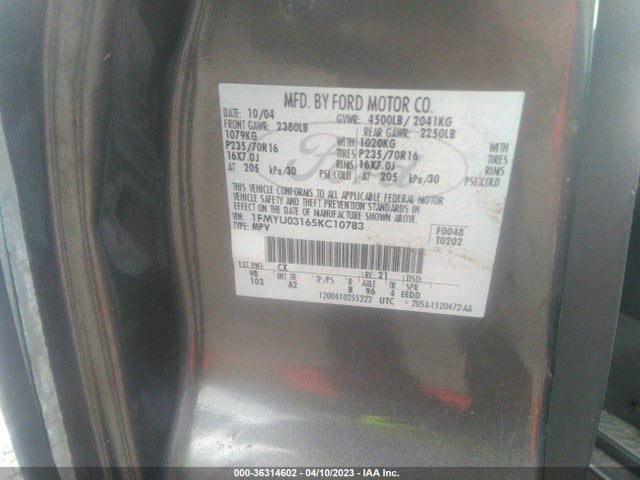 2005 FORD ESCAPE XLT VIN: 1FMYU03165KC10783
