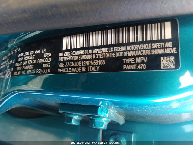 ZACNJDB12NPN58155 Jeep Renegade Latitude