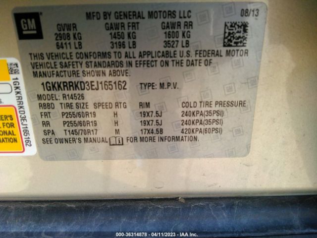 1GKKRRKD3EJ165162 GMC ACADIA SLT