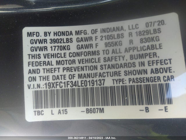 Honda Civic Sedan Ex 2020 19XFC1F34LE019137 Image 9