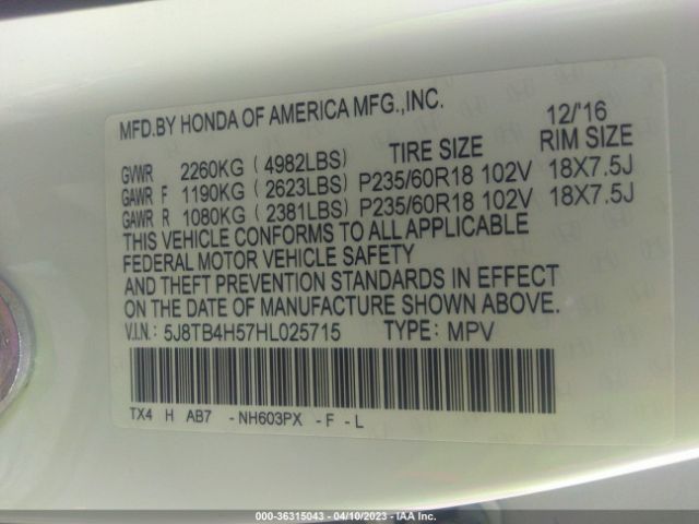 5J8TB4H57HL025715 Acura Rdx W