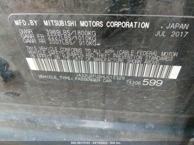 Mitsubishi Lancer Es/le 2017 JA32U2FU2HU015329 Image 10
