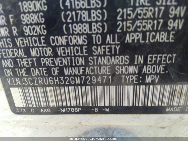Honda HR-V LX 2016 3CZRU6H32GM729471 Image 10