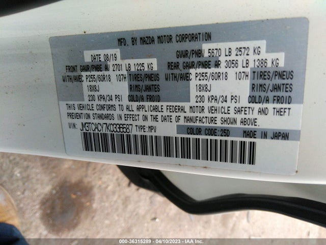 2019 Mazda CX-9, VIN: JM3TCACY7K0336587