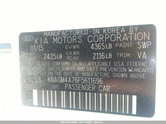 KNAGM4A76F5611696 KIA Optima Lx