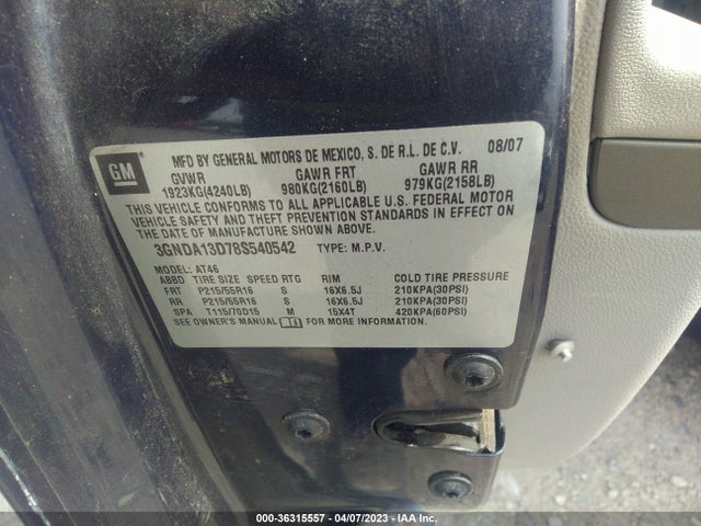 2008 CHEVROLET HHR LS VIN: 3GNDA13D78S540542