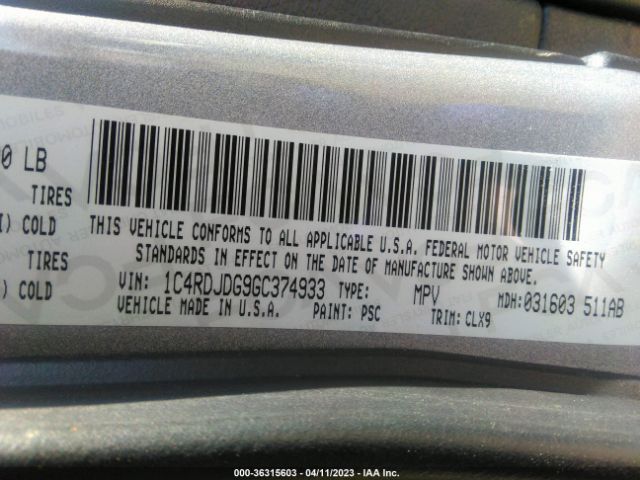 1C4RDJDG9GC374933 Dodge DURANGO LIMITED