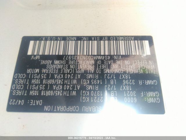 4S4WMACD2N3435977 Subaru Ascent Premium