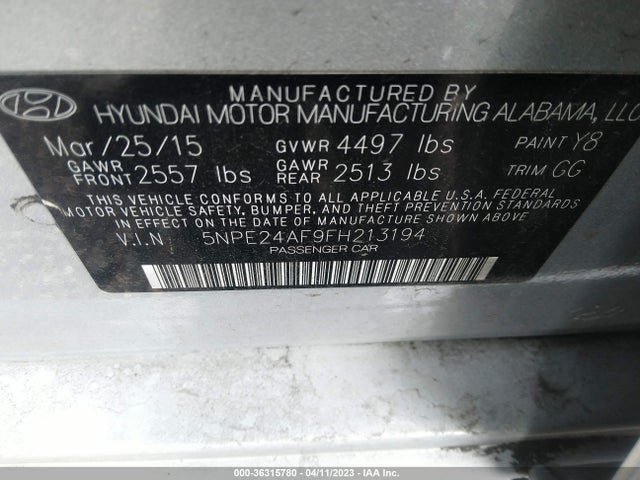 Hyundai Sonata 2.4l Se 2015 5NPE24AF9FH213194 Image 10