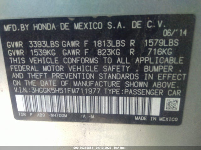 Honda FIT LX 2015 3HGGK5H51FM711977 Image 9