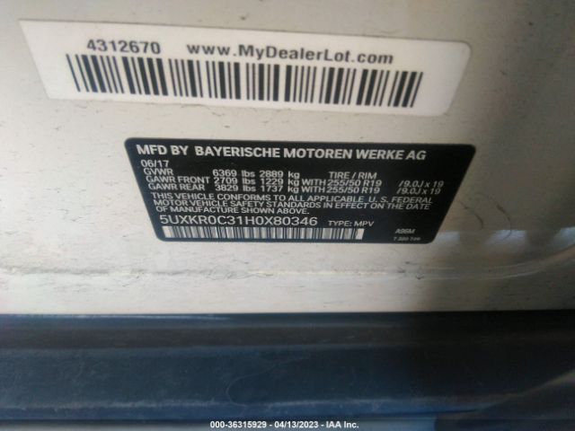 5UXKR0C31H0X80346 BMW X5 Xdrive35i