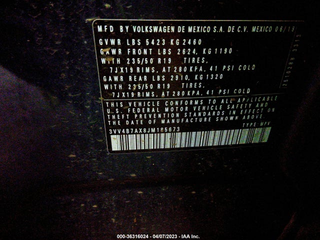 3VV4B7AX8JM185673 Volkswagen Tiguan Sel Premium