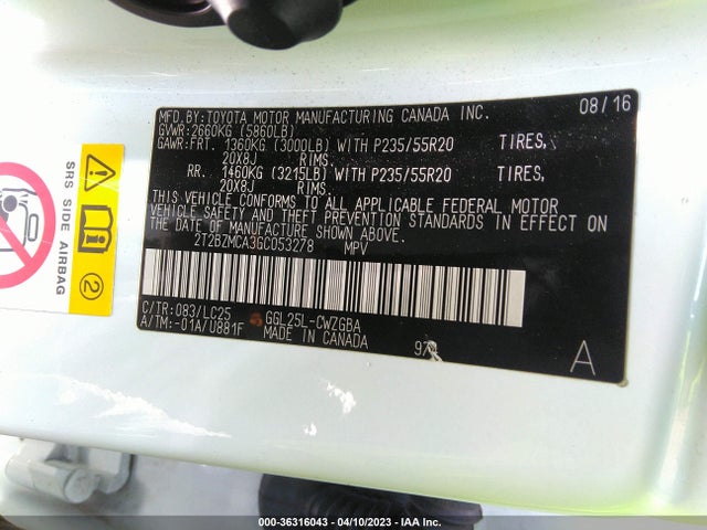 2T2BZMCA3GC053278 Lexus RX 350