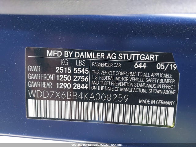 2019 Mercedes-Benz AMG GT, VIN: WDD7X6BB4KA008259