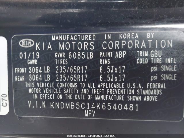 KNDMB5C14K6540481 KIA SEDONA LX