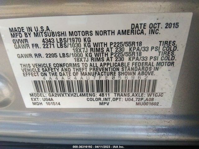 4A4AR4AU7FE056962 Mitsubishi Outlander Sport Se