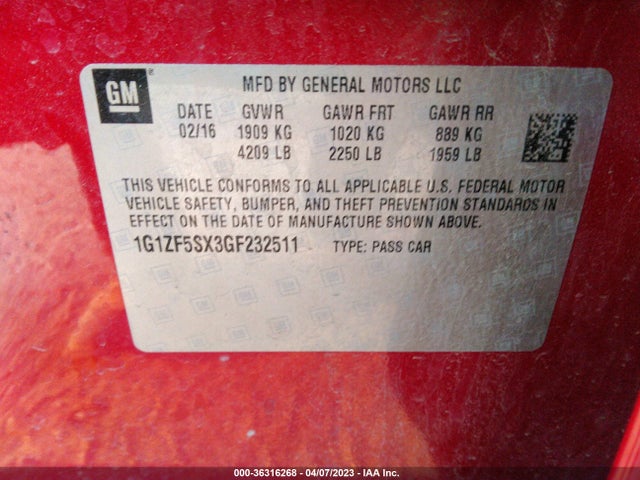 Chevrolet MALIBU LT 2016 1G1ZF5SX3GF232511 Image 10