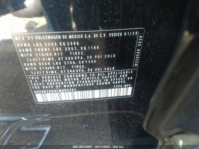 3VV3B7AX9LM093101 Volkswagen Tiguan Se/sel/se R-line Black
