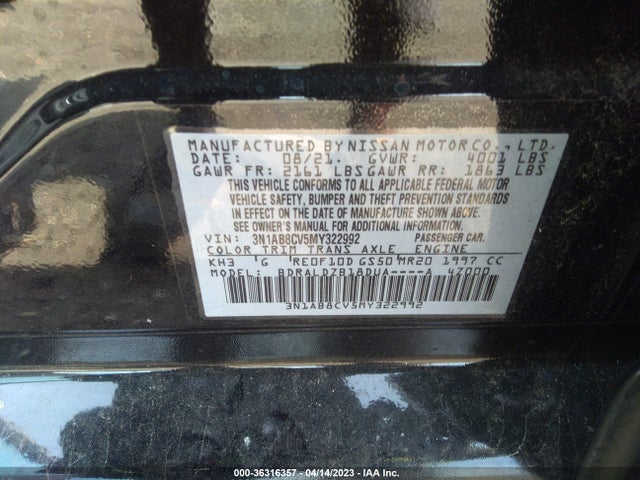 2021 NISSAN SENTRA SV VIN: 3N1AB8CV5MY322992