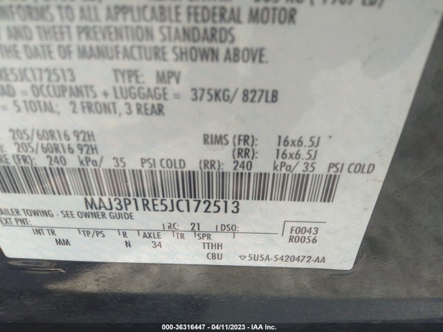 2018 FORD ECOSPORT S VIN: MAJ3P1RE5JC172513