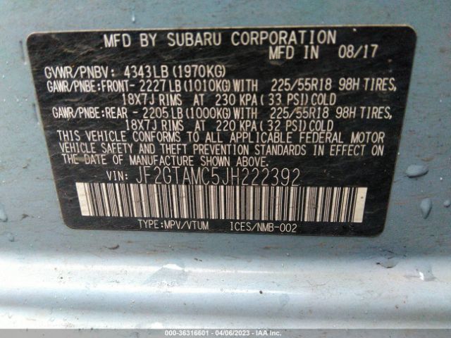 JF2GTAMC5JH222392 Subaru Crosstrek Limited