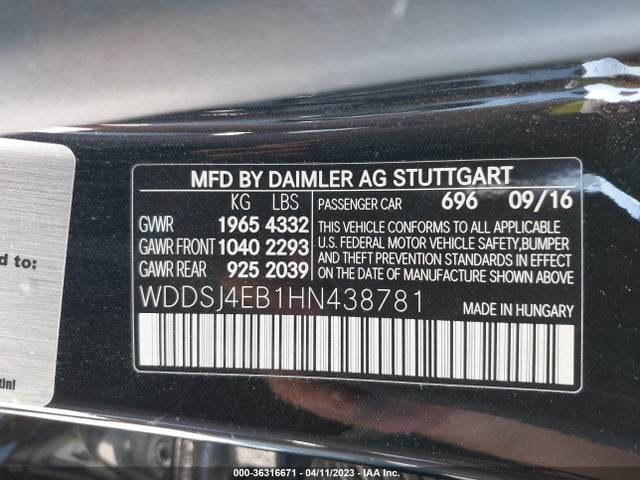 WDDSJ4EB1HN438781 Mercedes-Benz Cla Cla 250