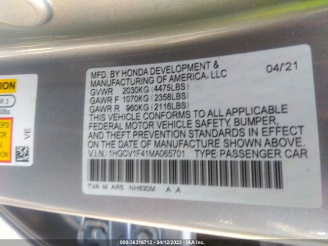 1HGCV1F41MA065701 Honda Accord Sport Special Edition