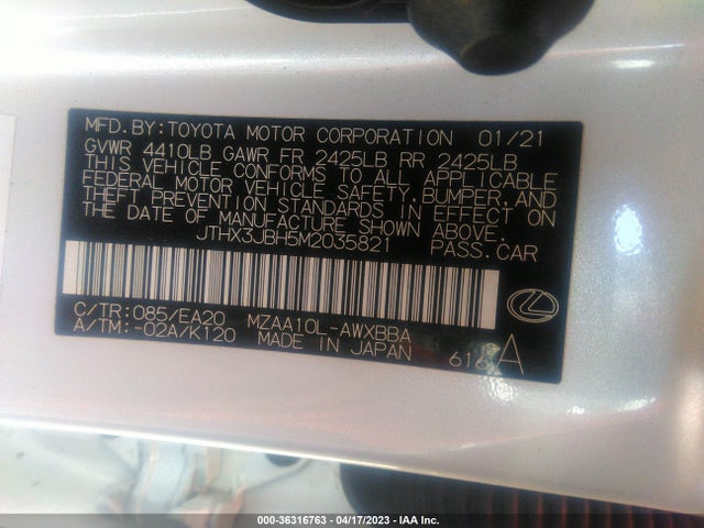 JTHX3JBH5M2035821 Lexus Ux Ux 200