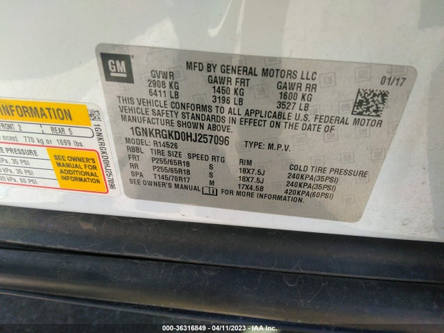 Chevrolet Traverse Lt 2017 1GNKRGKD0HJ257096 Image 11