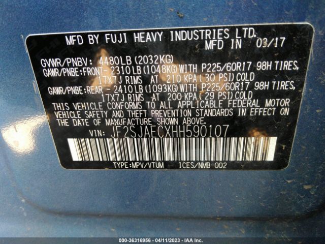 JF2SJAECXHH590107 Subaru Forester Premium