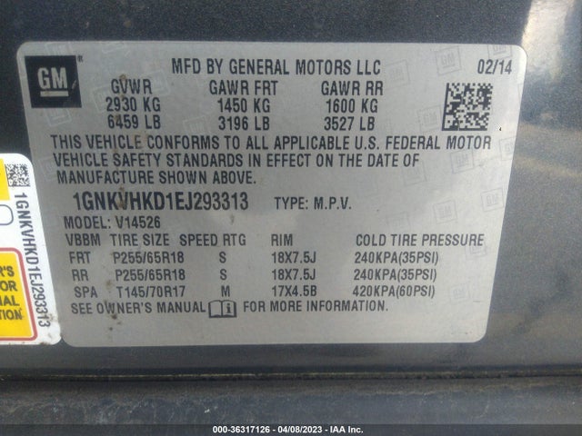 Chevrolet Traverse Lt 2014 1GNKVHKD1EJ293313 Image 9