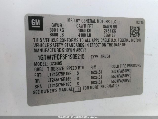 1GTW7FCF3F1905215 GMC SAVANA CARGO VAN