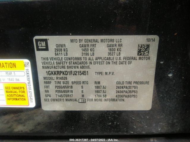 1GKKRPKD1FJ215451 GMC ACADIA SLE