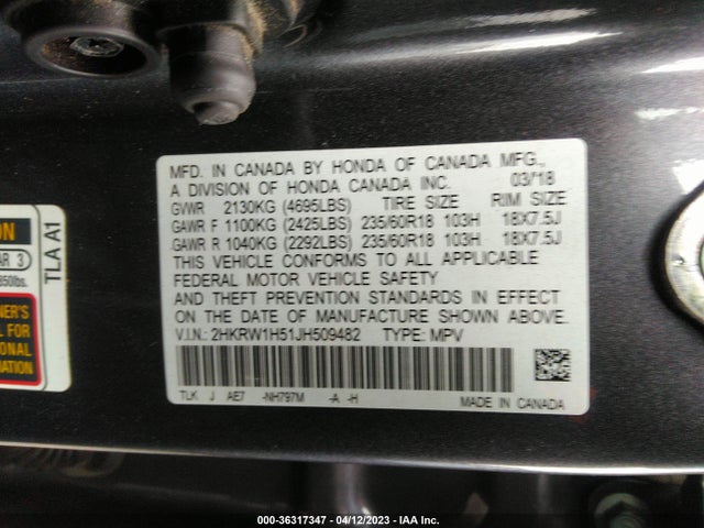 Honda CR-V EX 2018 2HKRW1H51JH509482 Image 11