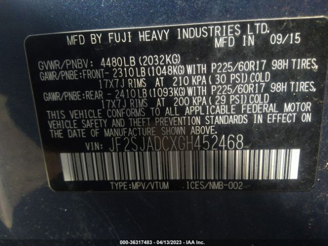 JF2SJADCXGH452468 Subaru Forester 2.5i Premium