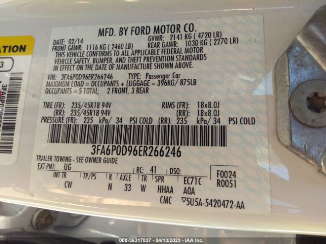 3FA6P0D96ER266246 Ford Fusion Titanium