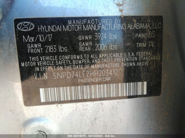 Hyundai ELANTRA SE 2017 5NPD74LF2HH203412 Image 9