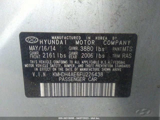 Hyundai ELANTRA SE 2015 KMHDH4AE6FU226438 Image 10