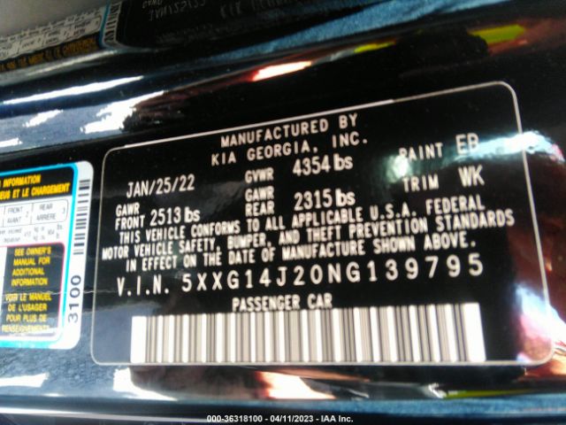 5XXG14J20NG139795 KIA K5 LXS