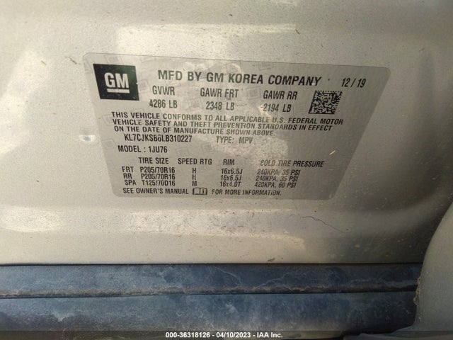 Chevrolet TRAX LS 2020 KL7CJKSB6LB310227 Image 9