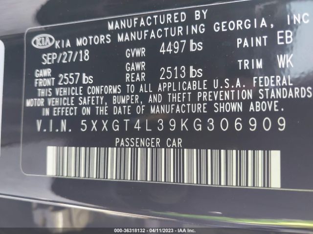 5XXGT4L39KG306909 KIA Optima S