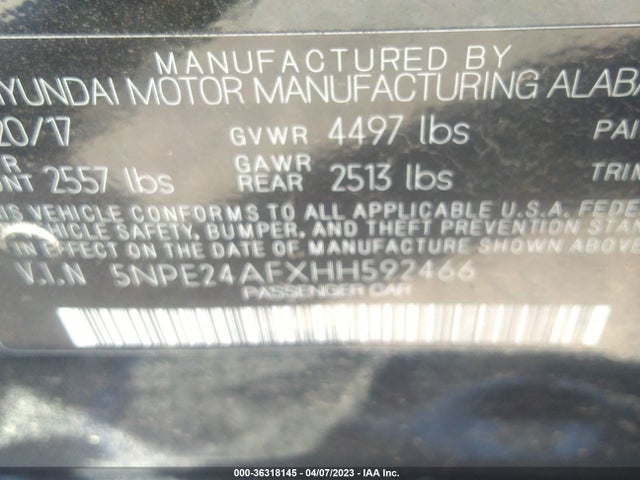 Hyundai SONATA SE 2017 5NPE24AFXHH592466 Image 9