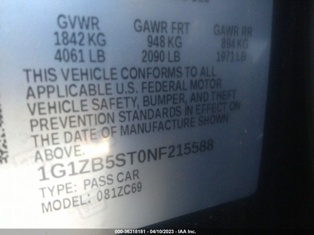 Chevrolet MALIBU LS 2022 1G1ZB5ST0NF215588 Image 9